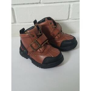 POLO RALPH LAUREN LEATHER BOOTS TYREK BRANDY BROWN BLACK TODDLERS SIZE 4